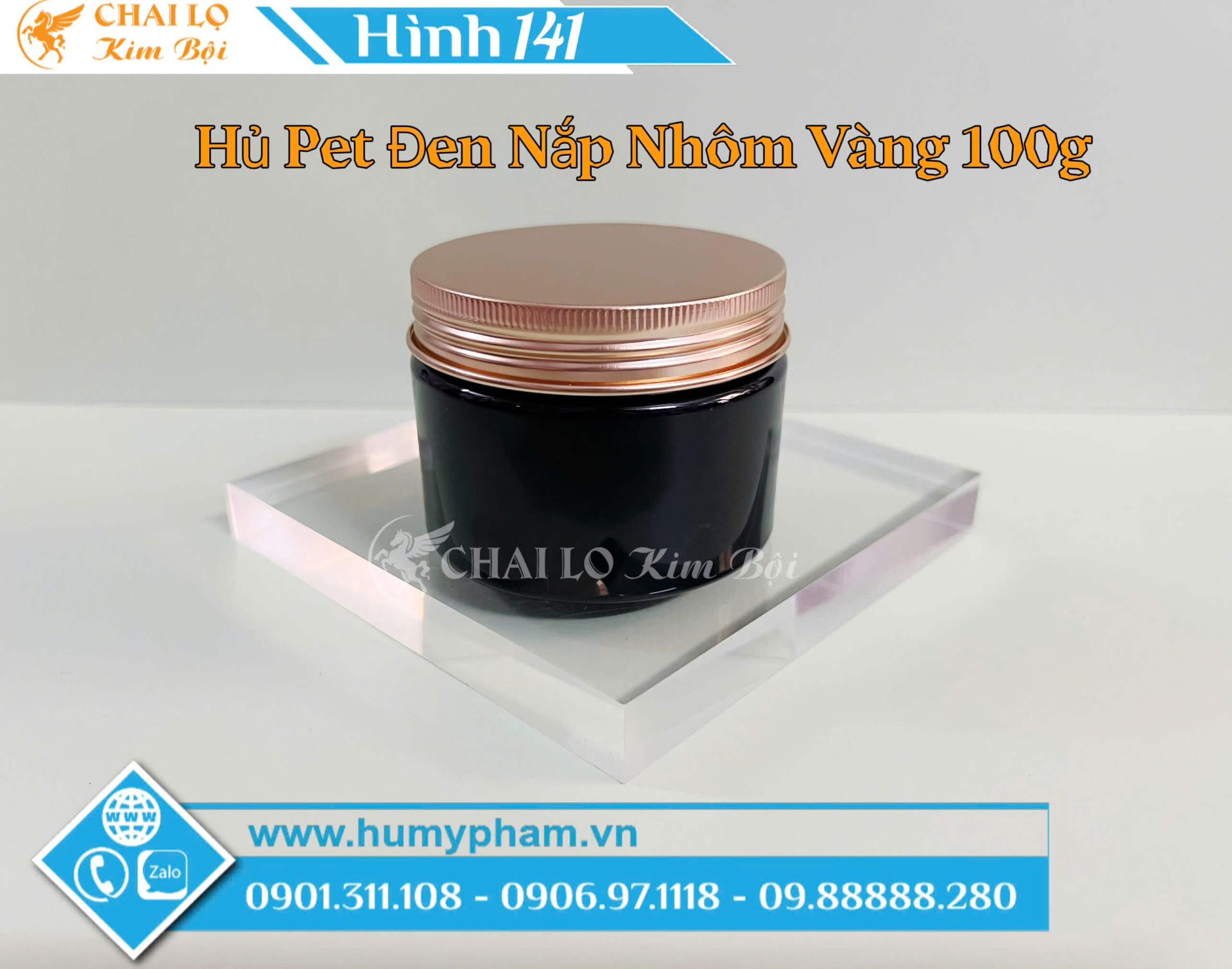 hủ pet đen nắp nhôm vàng 100g 