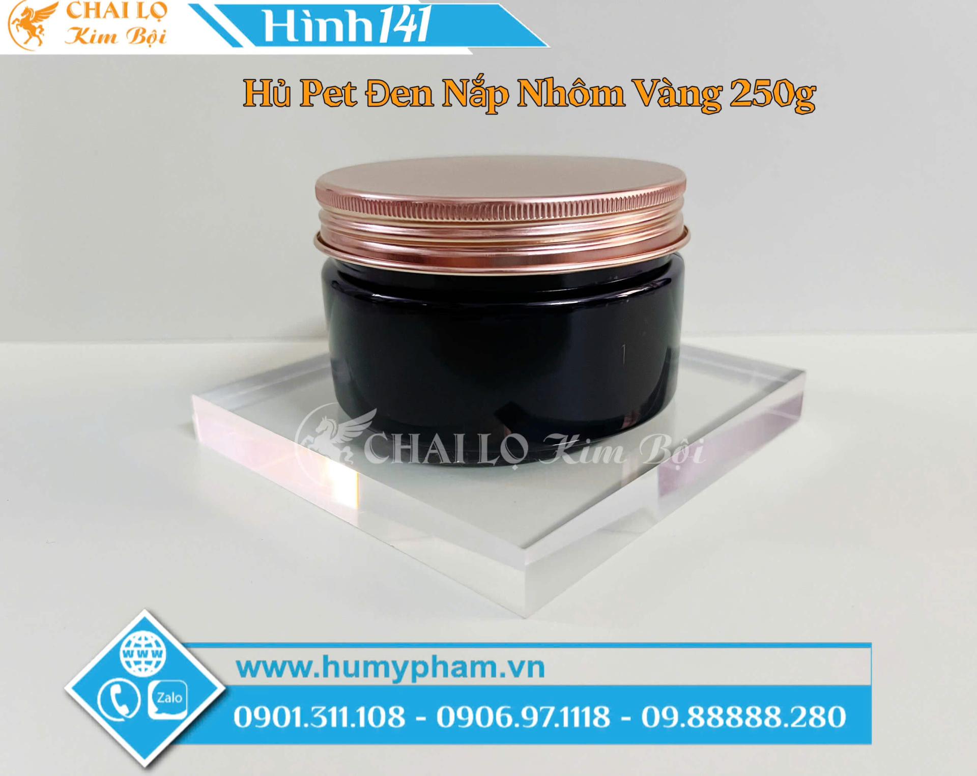 hủ pet đen nắp nhôm vàng 250g