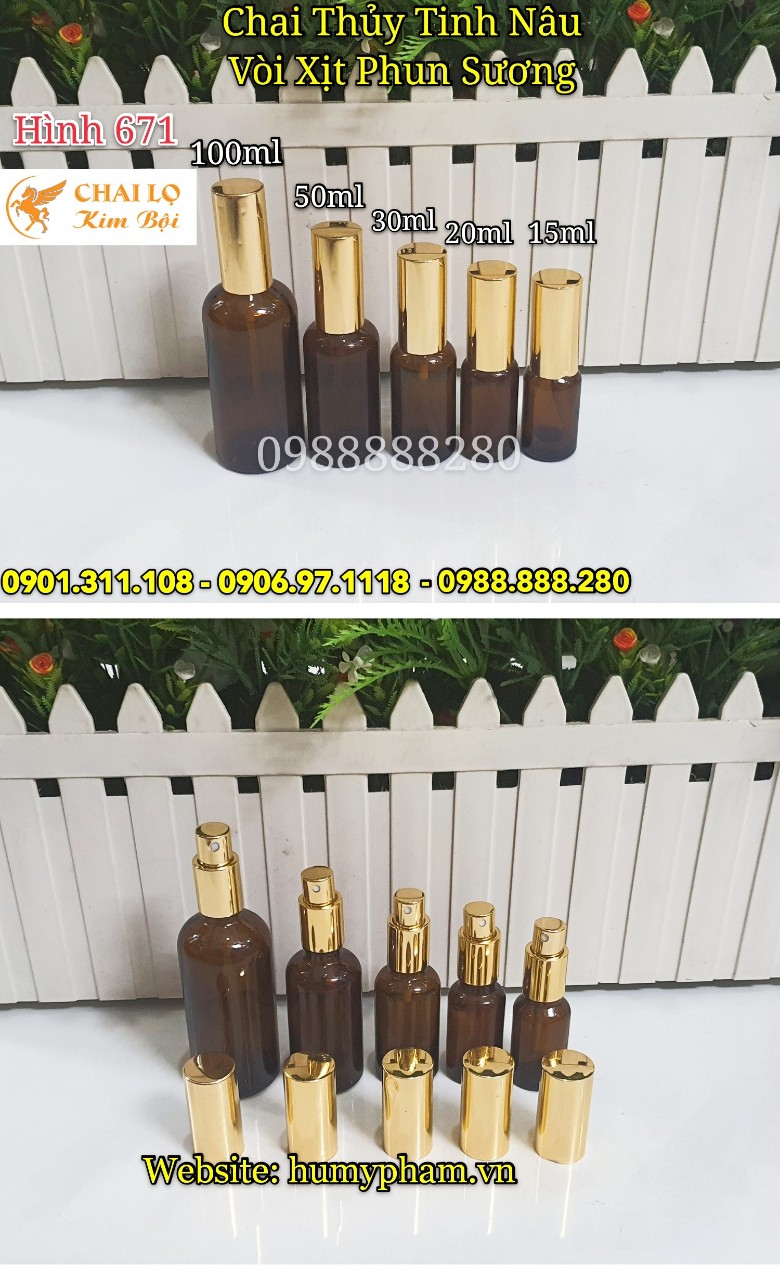 chai thủy tinh nâu xịt phun sương