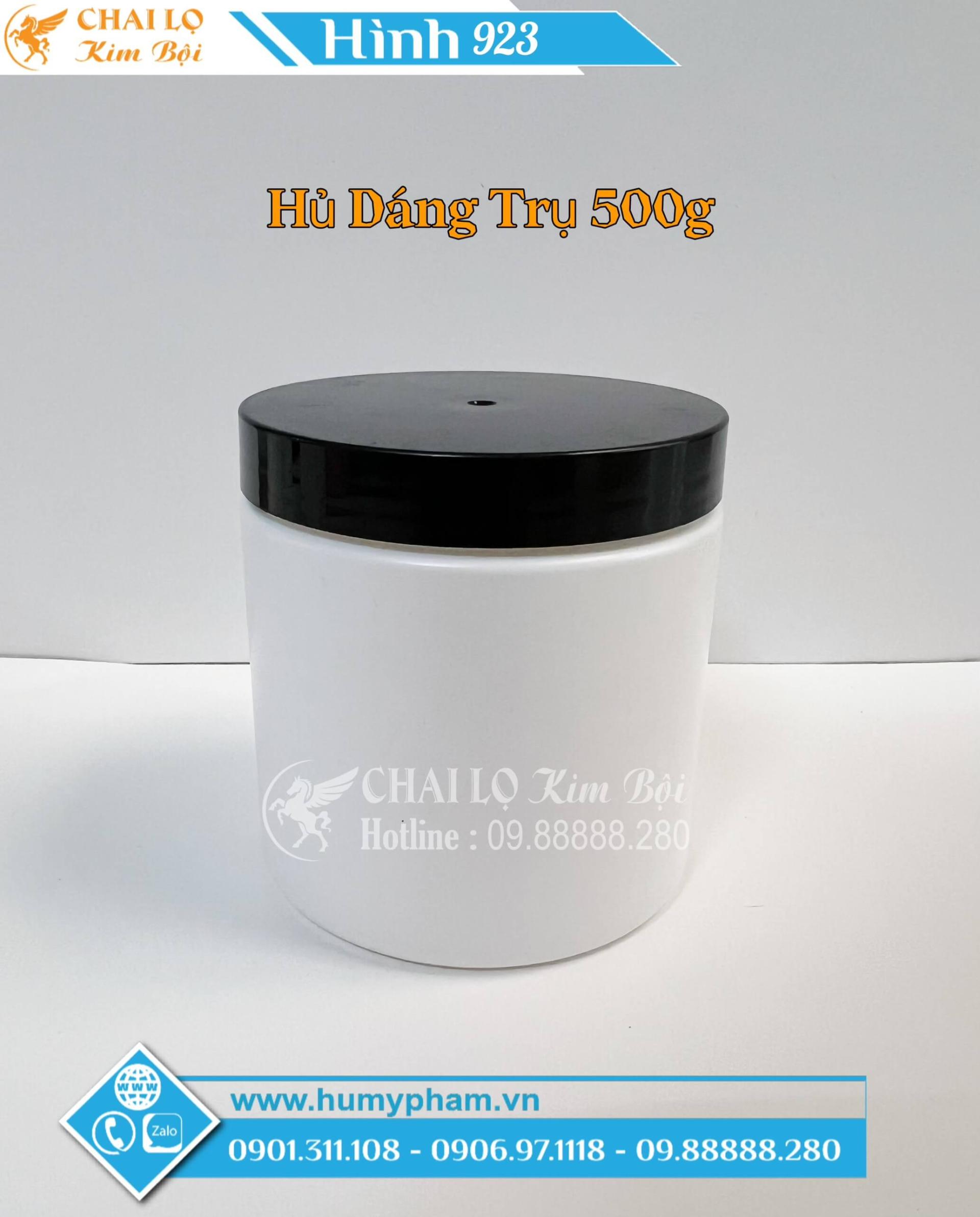 hủ đựng kem 500g thân trắng nắp đen