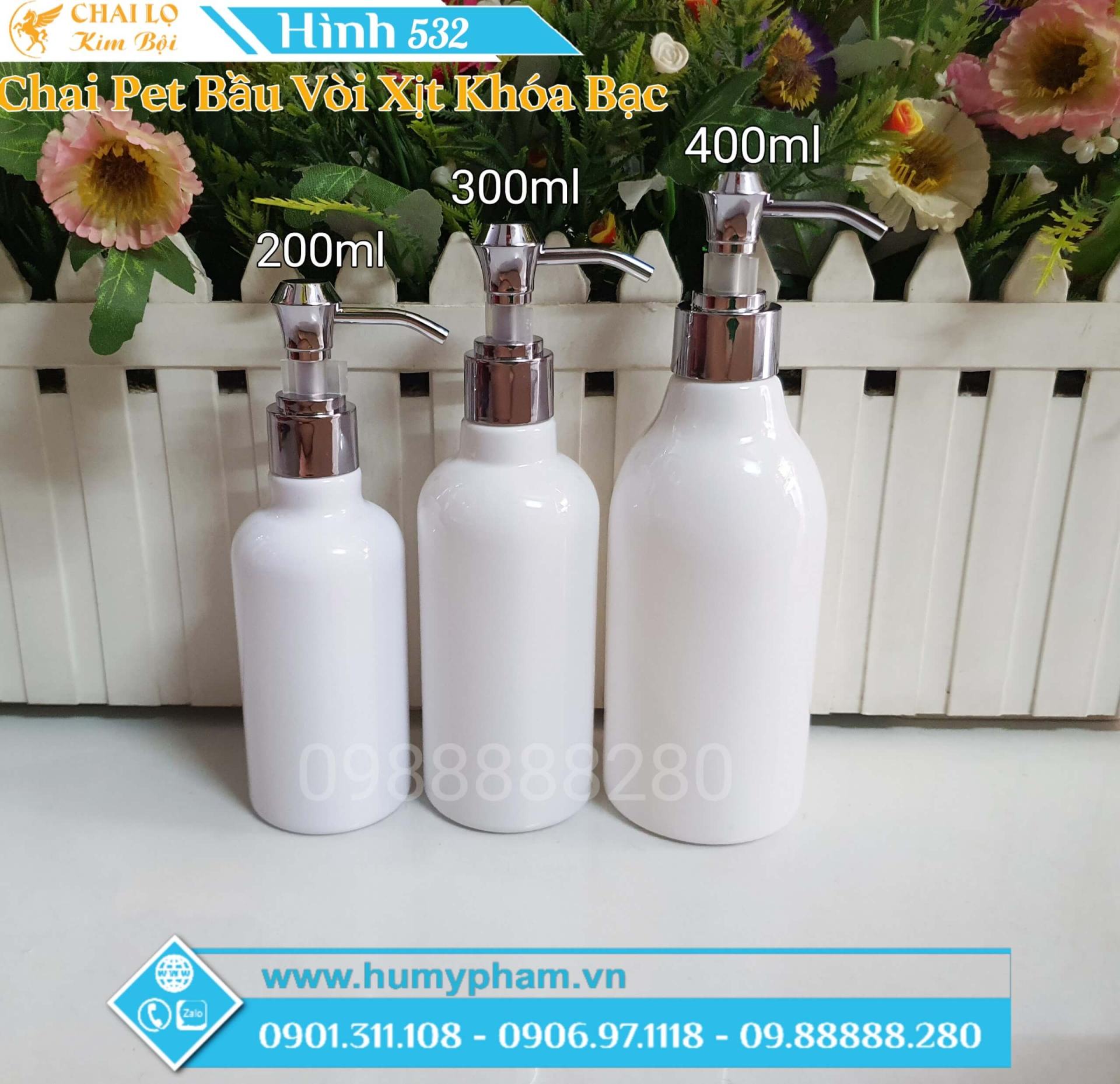 CHAI PET TRẮNG BẦU VÒI XỊT KHÓA BẠC