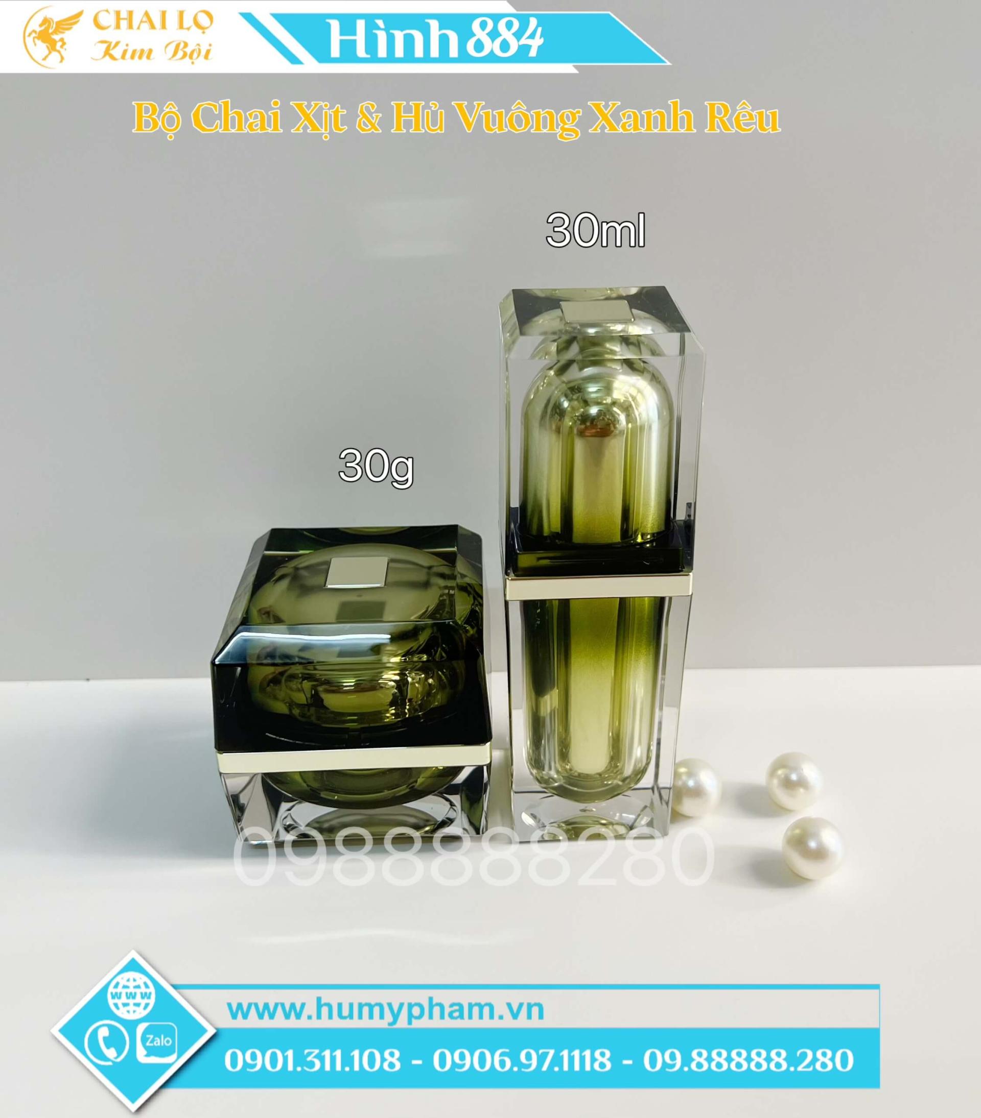 BỘ CHAI XỊT VÀ HỦ VUÔNG XANH RÊU