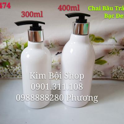 CHAI PET BẦU TRẮNG VÒI ĐEN BẠC 300ML & 400ML