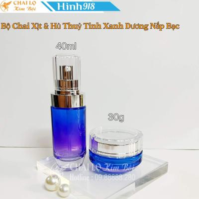SET BỘ CHAI XỊT & HỦ THỦY TINH XANH DƯƠNG NẮP BẠC