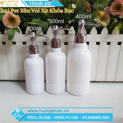 CHAI PET TRẮNG BẦU VÒI XỊT KHÓA BẠC 200ml - 300ml -400ml